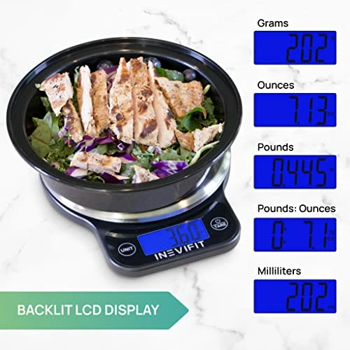 Top 10 β INEVIFIT Digital Kitchen Scale, Highly Accurate Multifunction Food Scale 13 Lbs 6kgs Max, Clean Modern Black With Premium Stainless Steel Finish. Includes Batteries π₯° - Image 4
