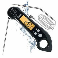 New 🌟 GOSCIEN Instant Read Meat Thermometer For Cooking, Fast & Precise Waterproof Digital Food Thermometer With Magnet, Backlight, Calibration And Foldable Probe For Deep Frying, Grill, BBQ, Kitchen Or Outdoor Black/white 🔥