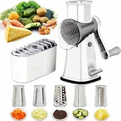 Budget ⭐ BNUNWISH Rotary Cheese Grater Shredder 5-in-1 Tumbling Box Mandoline Vegetable Julienne Slicer Waffle Cutter Nut Chopper With Handle And Strong Suction Base Green 🛒