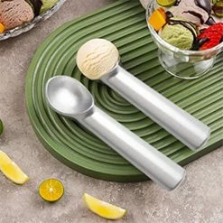 Wholesale 🎁 Pimoys Ice Cream Scoop, 7 Inches Nonstick Anti-Freeze Ice Cream Scooper Professional Watermelon Fruit Scooper Icecream Scoop Spoon Kitchen Tool Aluminum Design For Gelato, Cookie Dough, Sorbet(Silver) 😉