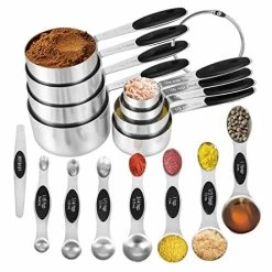Outlet ✨ KELOFKO 16 Pieces Measuring Cups And Magnetic Measuring Spoons Set Stainless Steel,8 Measure Cups With Silicone Handle And 7 Double Sided Magnetic Measure Spoons & 1 Leveler 😀