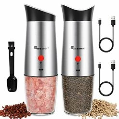 Outlet 🔥 Sjpzwcrl Electric Salt And Pepper Grinder Set USB Rechargeable Pepper Grinders Gravity Automatic Pepper Shakers Spice Salt Mill Adjustable Coarseness Stainless Steel Pack Of 2 Silver Set Of 2 🥰