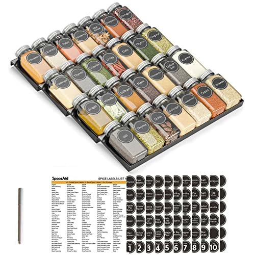 Cheap π SpaceAid Spice Drawer Organizer With 28 Spice Jars, 386 Spice Labels And Chalk Marker, 4 Tier Seasoning Rack Tray Insert For Kitchen Drawers, 12.8" Wide X 17.5" Deep π