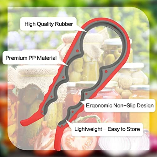 Best Sale π Elyum Jar Opener, 5 In 1 Bottle Opener Multi-Function Can Opener With Silicone Handle, Jar Opener For Weak Hands, Seniors With Arthritis, Lid Opener For Children (Red, 2-Piece Set) π - Image 4