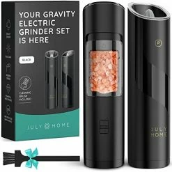 Cheap 😉 JULY HOME Gravity Electric Salt And Pepper Grinder Set - Battery Operated, Adjustable Coarseness, One Hand Operation Electric Pepper Grinder With LED Light And Cleaning Brush, (Packaging May Vary) 😀