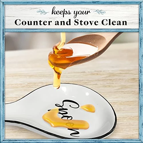 Buy π Home Acre Designs Spoon Rest For Kitchen Counter & Stove Top - White Ceramic Spoon Holder For Cooking & Counter Protection - Essential Kitchen Gadgets - White Farmhou β - Image 3