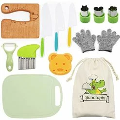 Best reviews of 🥰 Suhctuptx 14 Pieces Wooden Kids Kitchen Knife, Kids Knife Set With Gloves Cutting Board Fruit Vegetable Crinkle Cutters Serrated Edges Plastic Toddler Knifes For Real Cooking Kid Safe Knives - Crocodile 🔔