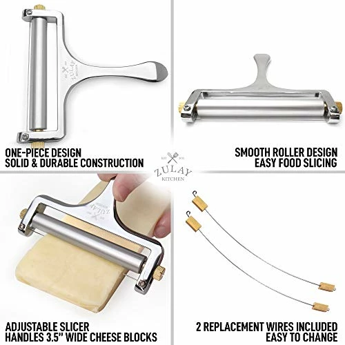 New ๐ Zulay Kitchen Zulay Cheese Slicer With Adjustable Thickness - Wire Cheese Slicer For Mozzarella Cheese, Cheddar Cheese, Gouda Cheese - Cheese Slicers For Block Cheese Heavy Duty With 2 Extra Wires (Silver) ๐ฅ - Image 6