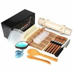 Outlet 🎉 Delamu Sushi Making Kit, 20 In 1 Sushi Bazooka Roller Kit With Chef’s Knife, Bamboo Mats, Bazooka Roller, Rice Mold, Temaki Sushi Mats, Rice Paddle, Rice Spreader, Chopsticks, Sauce Dishes, Guide Book ✔️