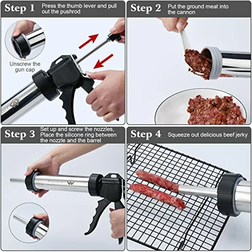 Top 10 ๐ WILDDIGIT Professional Beef Jerky Gun Kits, Stainless Steel Jerky Maker, Jerky Cannon, Meat Gun With 5 Stainless Nozzles And 5 Brushesโฆ โ๏ธ - Image 3