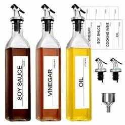 Best reviews of 🌟 GM GMISUN GMISUN Olive Oil Dispenser Bottle, Oil And Vinegar Cruet Set With 17oz/500ml Cooking Oil Container Glass Carafe, Oil Pourer Spout, Funnel And Labels, 3Pack, Clear 🌟