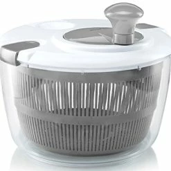 Best Sale 🧨 Gourmia GSA9240 Jumbo Salad Spinner - Manual Lettuce Dryer With Crank Handle & Locking Lid, BPA Free And Top Rack Dishwasher Safe,(5L) Gray 🧨