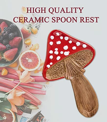 Best Pirce π Dgudgu Spoon Rest Spoon Holder For Stove Top Cute Mushroom Spoon Rest For Kitchen Counter Ceramic Spatula Holder Utensil Rest π - Image 3