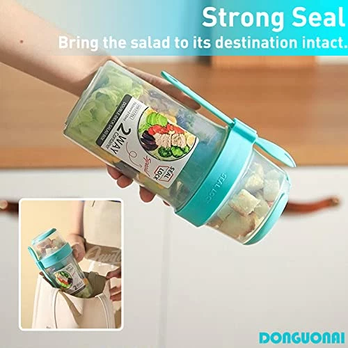 Budget π Keep Fit Salad Meal Shaker Cup,Salad Container For Lunch, Portable Fruit And Vegetable Salad Cups Container With Fork & Salad π Dressing Holder Blue Size-S π - Image 2