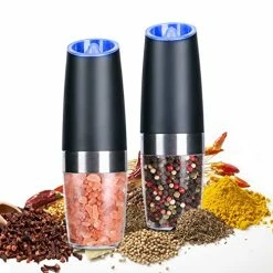 Cheap ⭐ Alicedreamsky 2 Pack Gravity Electric Salt And Pepper Grinder Set Automatic Battery Powered Salt Mill, Adjustable Coarseness, With Blue LED Light, One Hand Operated B 👏