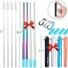 Hot Sale 🥰 Kynup 4Packs Reusable Straws, Metal Straw With Silicon, Travel Drinking Straws With Metal Case, Keychain, Cleaning Brushes, Silicon Pcs Perfect For Travel, Gifts (20 PCS) Blue-Black- Rose Gold-Silver Blue-black-silver-turquoise ❤️