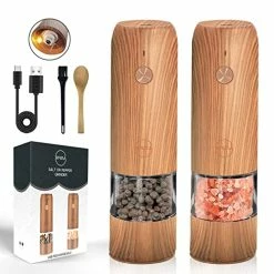 Buy 🧨 ZEREAA Electric Salt And Pepper Grinder Set USB Rechargeable - USB Type-C Cable, LED Lights, Automatic Electric Pepper Salt Grinder Mill Refillable, Adjustable Coarseness Shakers, One Hand Operation Wooden*2-led 🔥