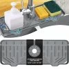 Best deal 😍 BFONS Silicone Faucet Handle Drip Catcher Tray Mat, Silicone Faucet Mat, Dish Soap Sponge Holder For Kitchen Sink Accessories, Drying Mat For Kitchen Counter & Bathroom Kitchen Sink Splash Guard (Grey) 🎁