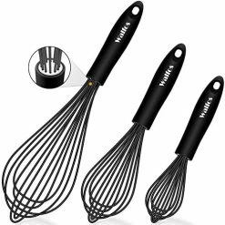 Budget π₯ Walfos Silicone Whisk, Stainless Steel Wire Whisk Set Of 3 -Heat Resistant Kitchen Whisks For Non-stick Cookware, Balloon Egg Beater Perfect For Blending, Whisking, Beating, Frothing & Stirring, Black π