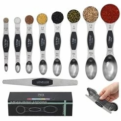 Buy 👏 Tibroni Magnetic Measuring Spoons Set, 9 Pieces Stainless Steel 18/8 Teaspoon Measuring Spoons Set Stackable Fits In Spice Jars Or Liquid Col 🔔