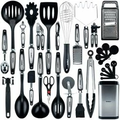 Best deal 🤩 SMIRLY Black Kitchen Utensils Set With Holder: Kitchen Cooking Utensils Set For Nonstick Cookware - Kitchen Essentials, New Apartment Kitchen Set, Home Kitchen Accessories, Kitchen Tools & Spatula Set 🎉
