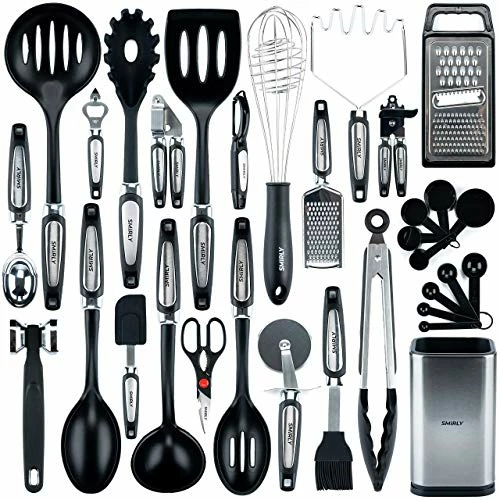 Best deal π€© SMIRLY Black Kitchen Utensils Set With Holder: Kitchen Cooking Utensils Set For Nonstick Cookware - Kitchen Essentials, New Apartment Kitchen Set, Home Kitchen Accessories, Kitchen Tools & Spatula Set π