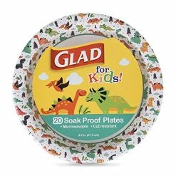 Budget ⭐ Glad For Kids 8 1/2-Inch Paper Plates|Small Round Paper Plates With Dinosaurs For Kids|Heavy Duty Disposable Soak Proof Microwavable Paper Plates, 8.5" Round Plates 20ct| Kids Plates, Dinosaur Plates ✨
