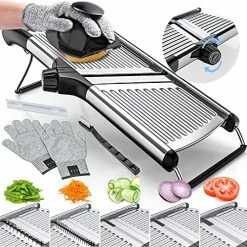 Best reviews of 🥰 Gramercy Kitchen Company Gramercy Adjustable Mandoline Slicer For Kitchen, Vegetable Chopper, Food Chopper, Vegetable Slicer, Potato Slicer, Mandolin, Potato Cutter - Stainless Steel - INCLUDING One Pair Cut-Resistant Gloves 🌟