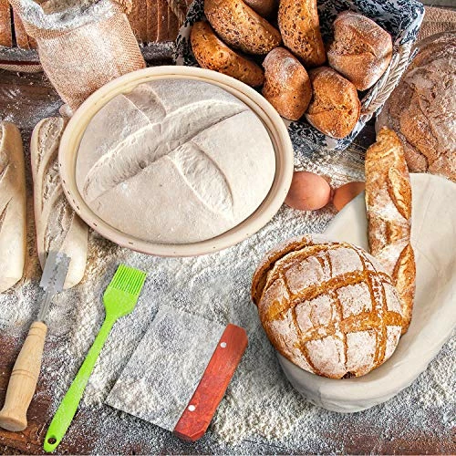 Top 10 π RORECAY Bread Banneton Proofing Basket Set Of 2, 9 Inch Round & 10 Inch Oval Cane Sourdough Baskets With Bread Lame + Dough Scraper + Linen Liner + Basting Brush For Bread Making Baking Fermentation π - Image 3