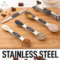 Best Sale 👏 Zulay Kitchen Stackable Magnetic Spoons Set Of 7 - Dual Sided Magnetic Measuring Spoons Set Fits In Spice Jars - Stainless Steel Measuring Spoons Magnetic For Dry And Liquid Ingredients (Black) 😉