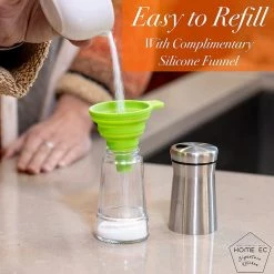 Outlet 🧨 HOME EC Glass Salt And Pepper Shakers Set With Adjustable Pour Holes - Stainless Steel Salt Shaker And Pepper Shaker - Farmhouse Salt And Pepper Shaker Set For Himalayan, Kosher Sea Salts & Spices White 💯