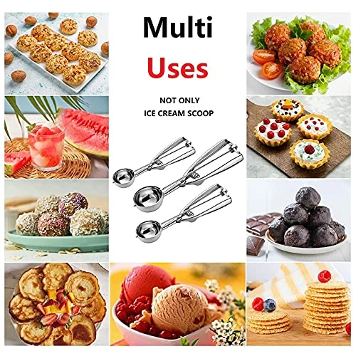 Buy 🧨 OTEHETOT Ice Cream Scoop, 3Pcs Cookie Scoop Set, Stainless Steel Ice Cream Scooper With Trigger Release, Large/Medium/Small Cookie Scooper For Baking, Cookie Scoops For Baking Set Of 3 With Cookie Dough Scoop… 👍 - Image 4